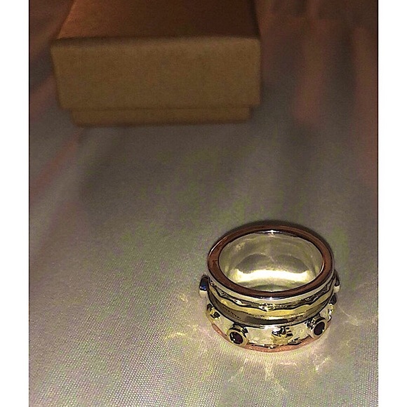 NWT Garnet/Tri-Tone Raised Daisies Spinner Ring, Sz. 8 - Picture 7 of 10